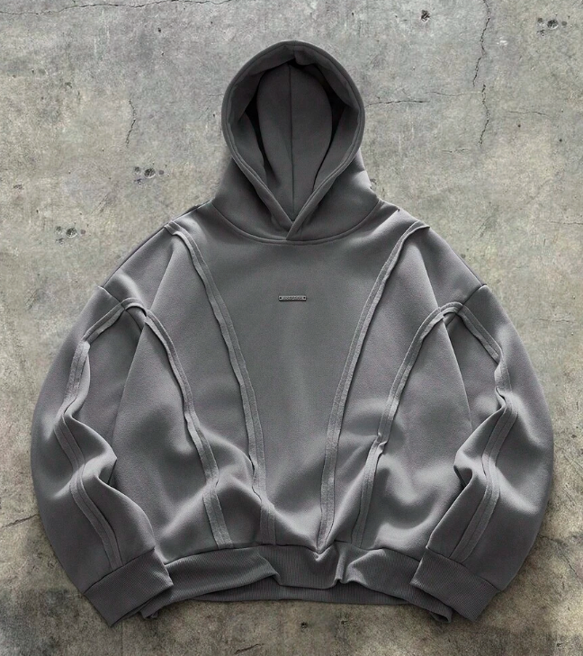 Axepeak Curved Paneling Grey Hoodie
