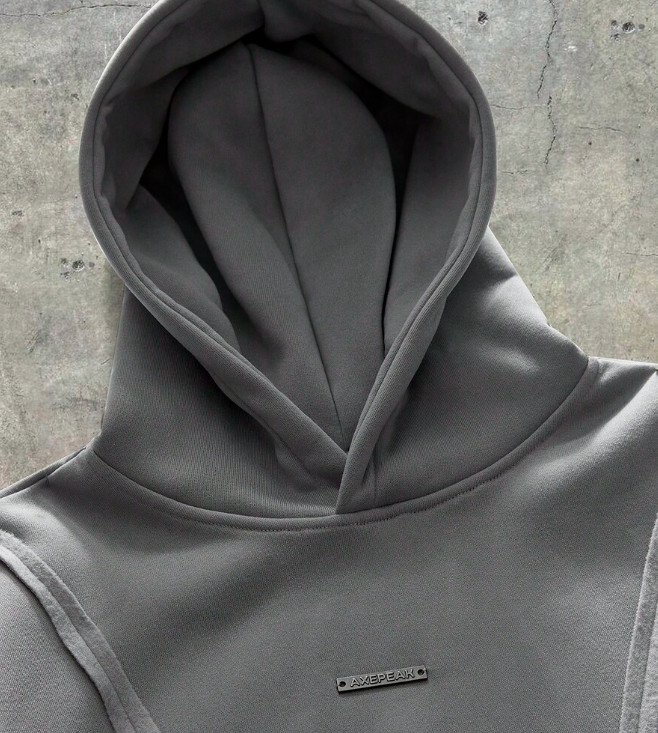 Axepeak Curved Paneling Grey Hoodie