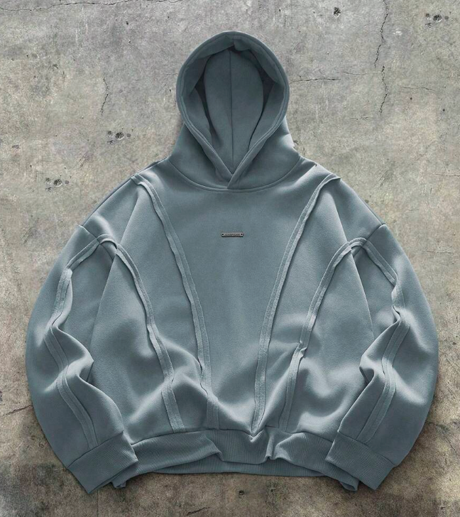 Axepeak Curved Paneling Blue Hoodie