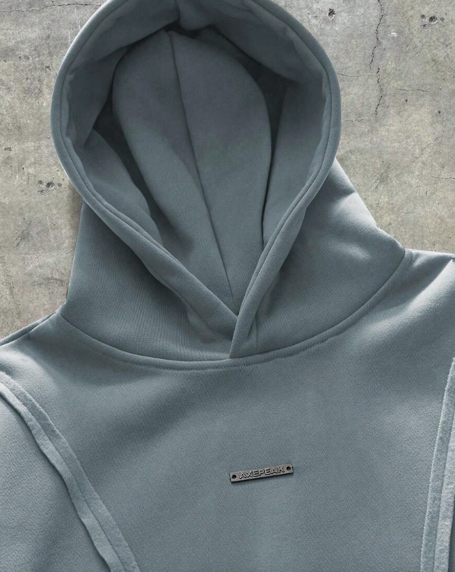 Axepeak Curved Paneling Blue Hoodie